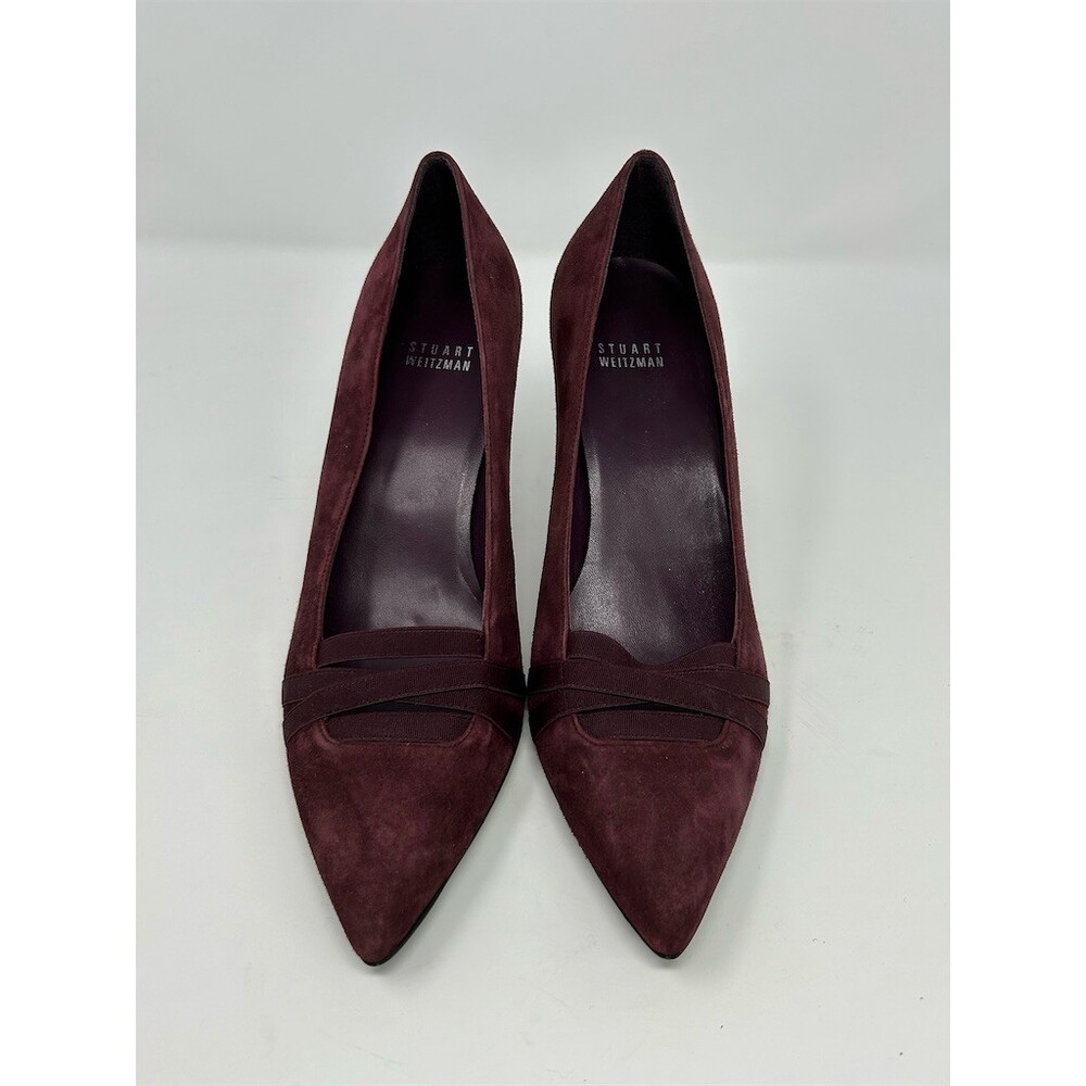 Stuart Weitzman Burgundy Pointed Toe Stiletto Pump Heels Crisscross Size 10 M - Picture 4 of 12